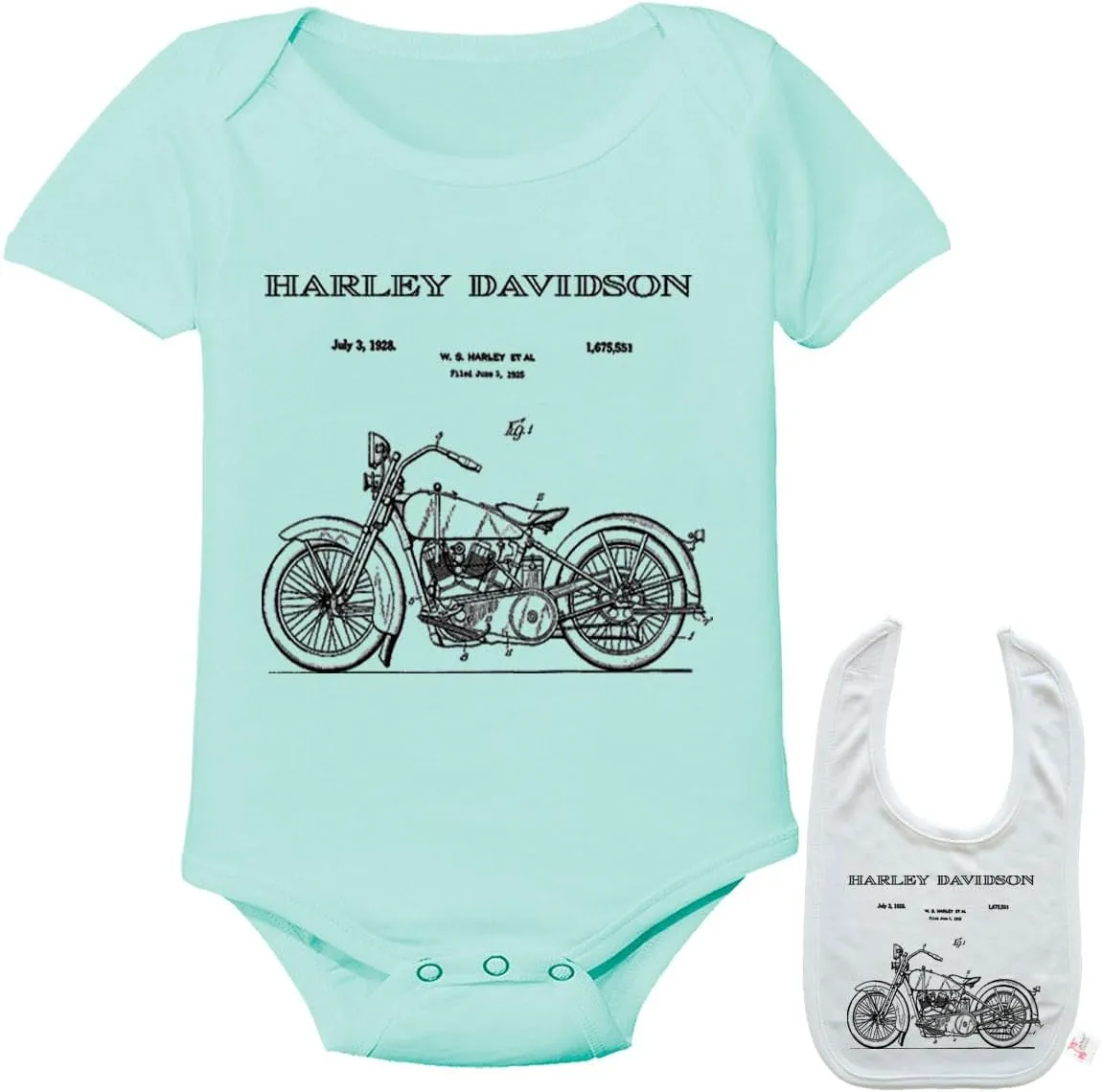 Harley Patent Print Motorcycle Newborn Infant outfit Baby bodysuit onesie & bib