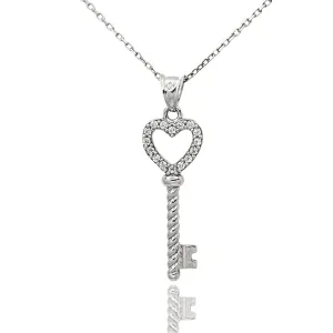 Heart Key Necklace, Key Necklace, Love Necklace, 925 Silver Jewelry, Key Pendant, Love Jewelry, Heart Key Pendant, Gift for Her, Gift for Him, Handmade Jewelry (Silver)