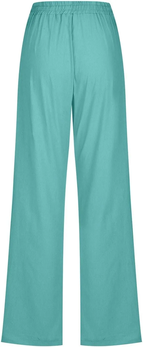High Waisted Pants for Women Dressy Elastic Waist Linen Pants Casual Dressy Pants Loose Fitting Pants for 2025