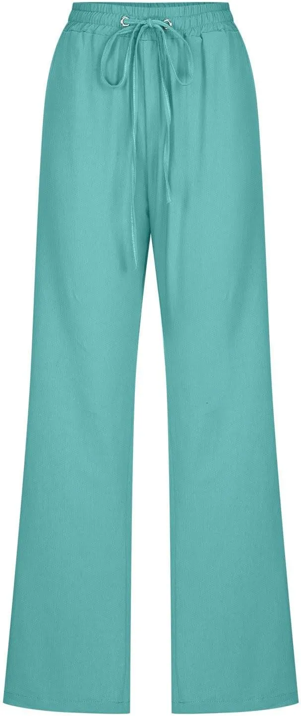 High Waisted Pants for Women Dressy Elastic Waist Linen Pants Casual Dressy Pants Loose Fitting Pants for 2025