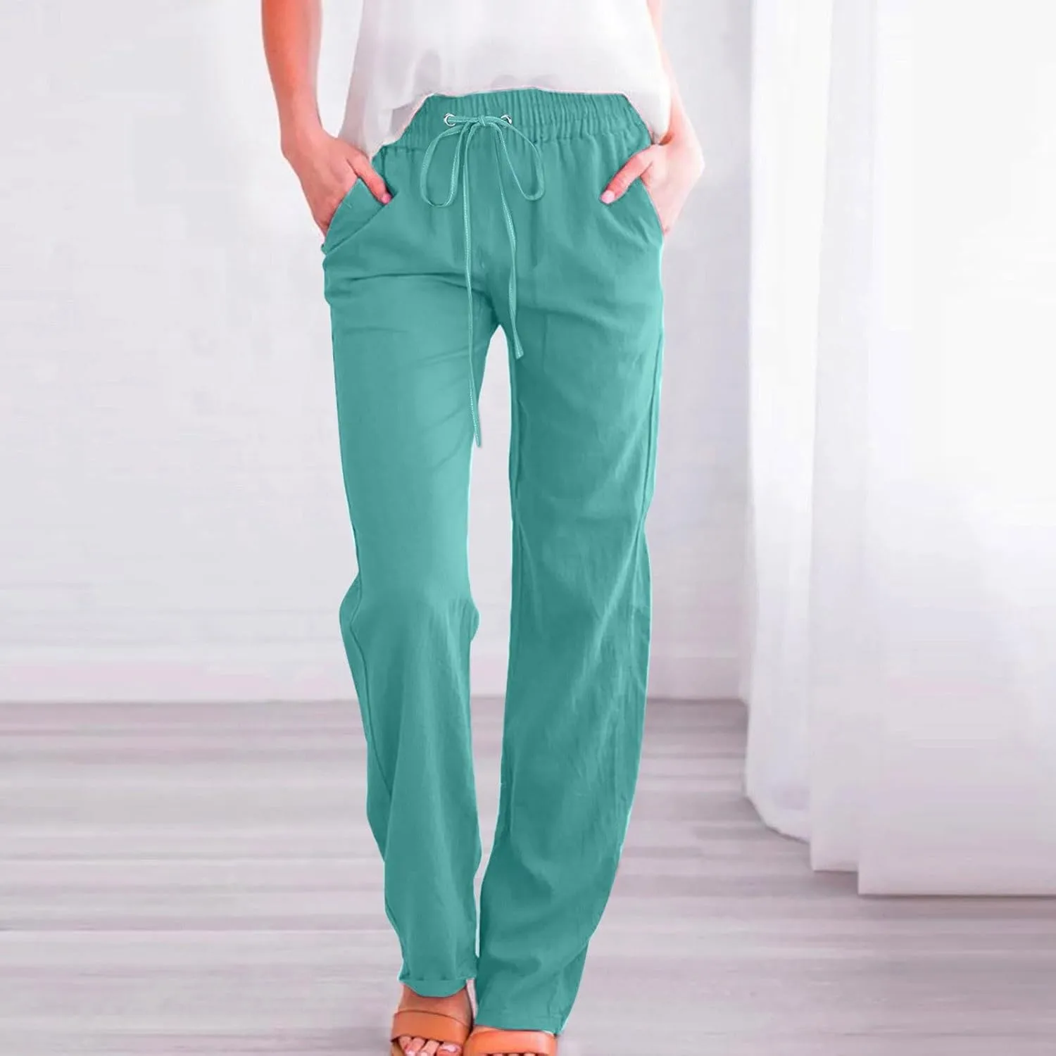 High Waisted Pants for Women Dressy Elastic Waist Linen Pants Casual Dressy Pants Loose Fitting Pants for 2025
