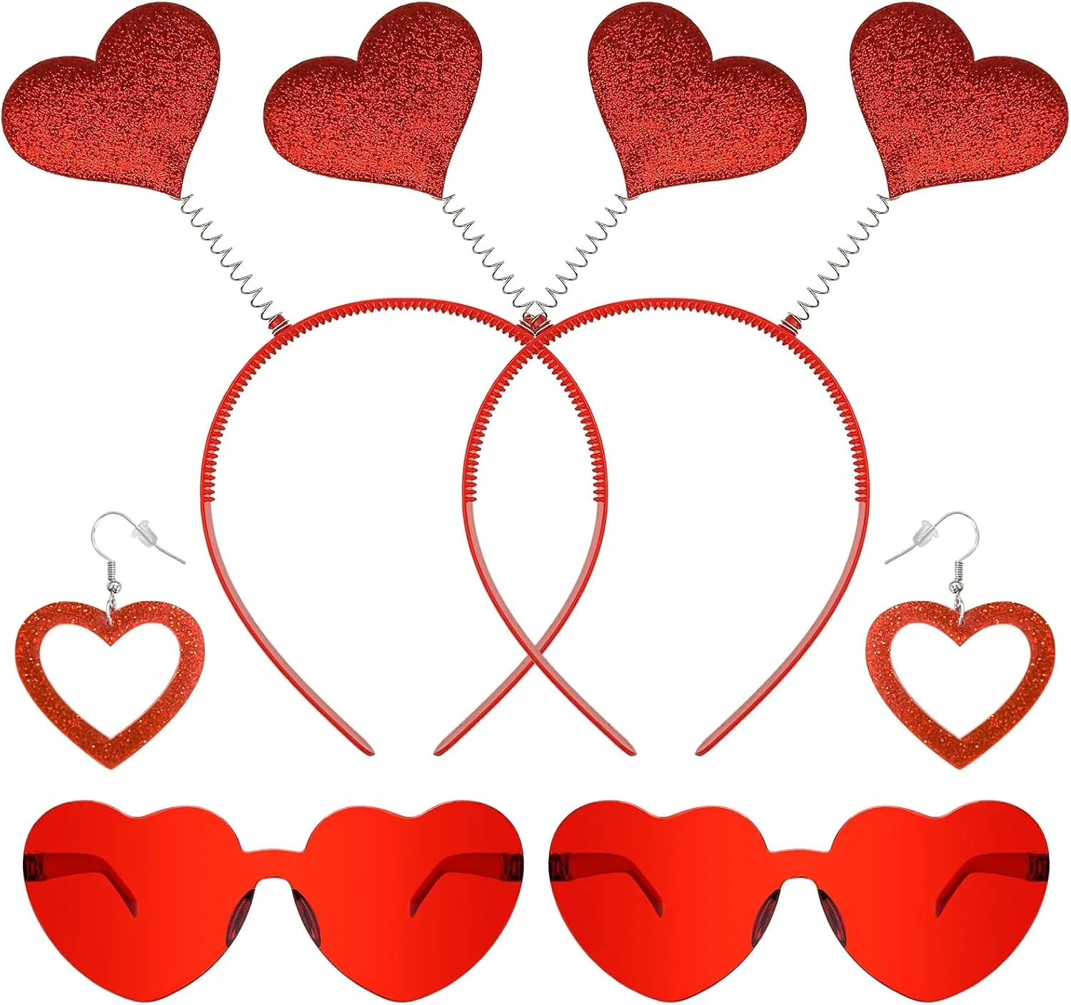 Hikkcos 6PCS Valentines Heart Headband Heart Sequin Headband Red Heart Glitter Cupid Headband Heart Shape Sunglasses for Halloween Party supplies