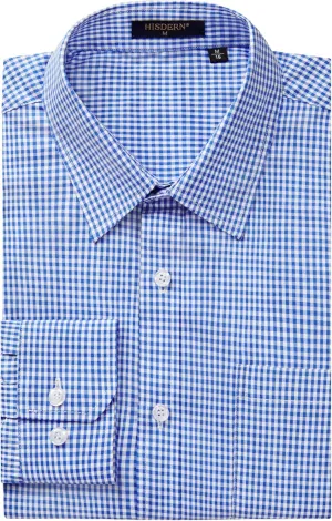 HISDERN Mens Casual Dress Shirts Plaid Button Down Shirt Long Sleeve Formal Business Gingham Shirt for Men
