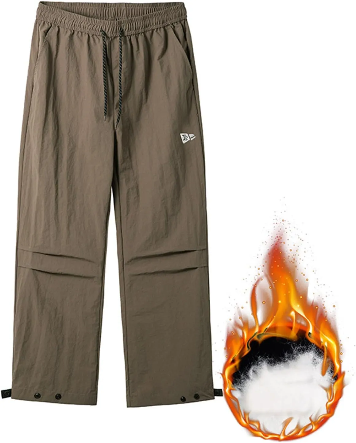 hlysgo Men Waterproof Pants Casual Loose Fit Fleece Lined Wide Leg Pants Drawstring Waist Outdoor Hiking Pants with Pockets