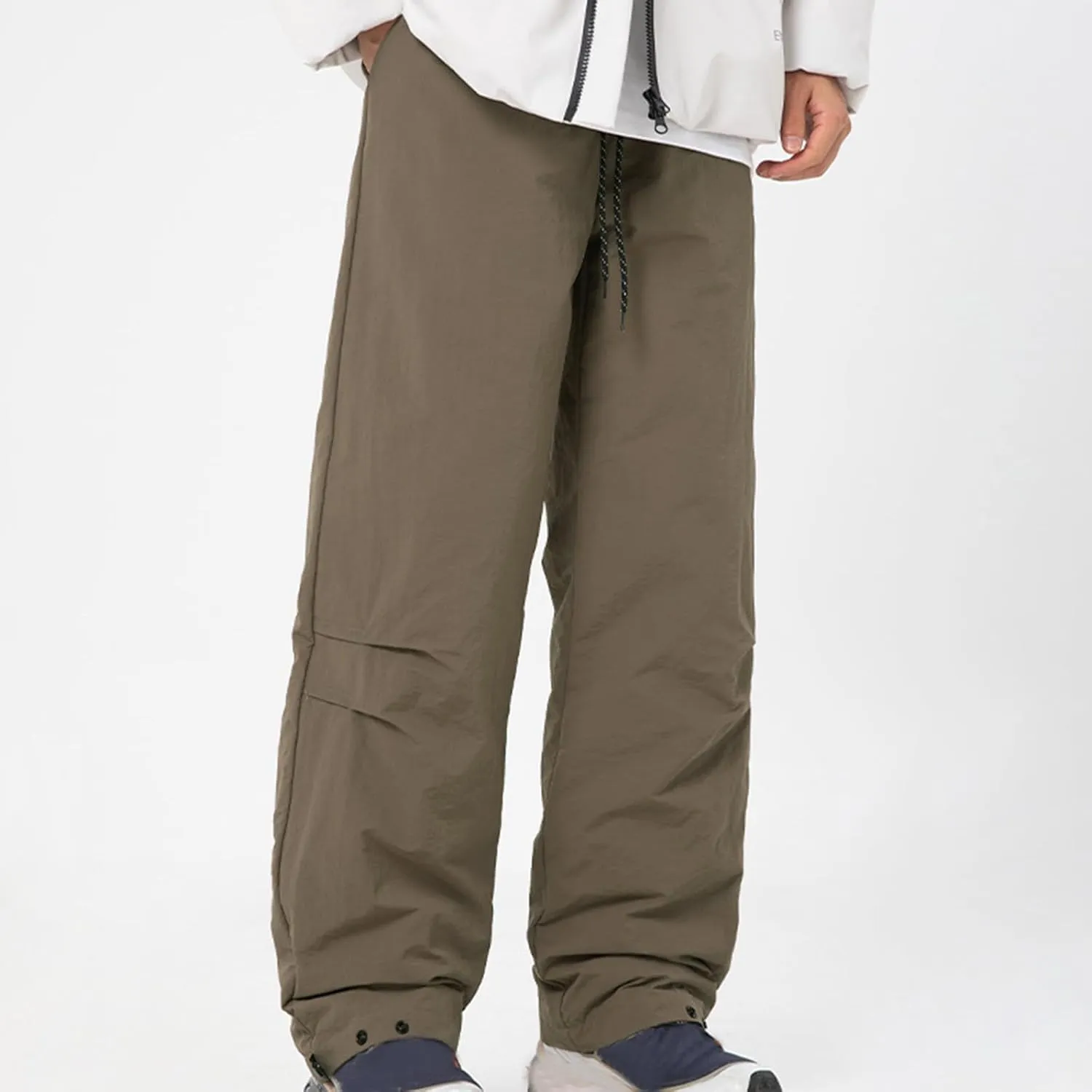 hlysgo Men Waterproof Pants Casual Loose Fit Fleece Lined Wide Leg Pants Drawstring Waist Outdoor Hiking Pants with Pockets