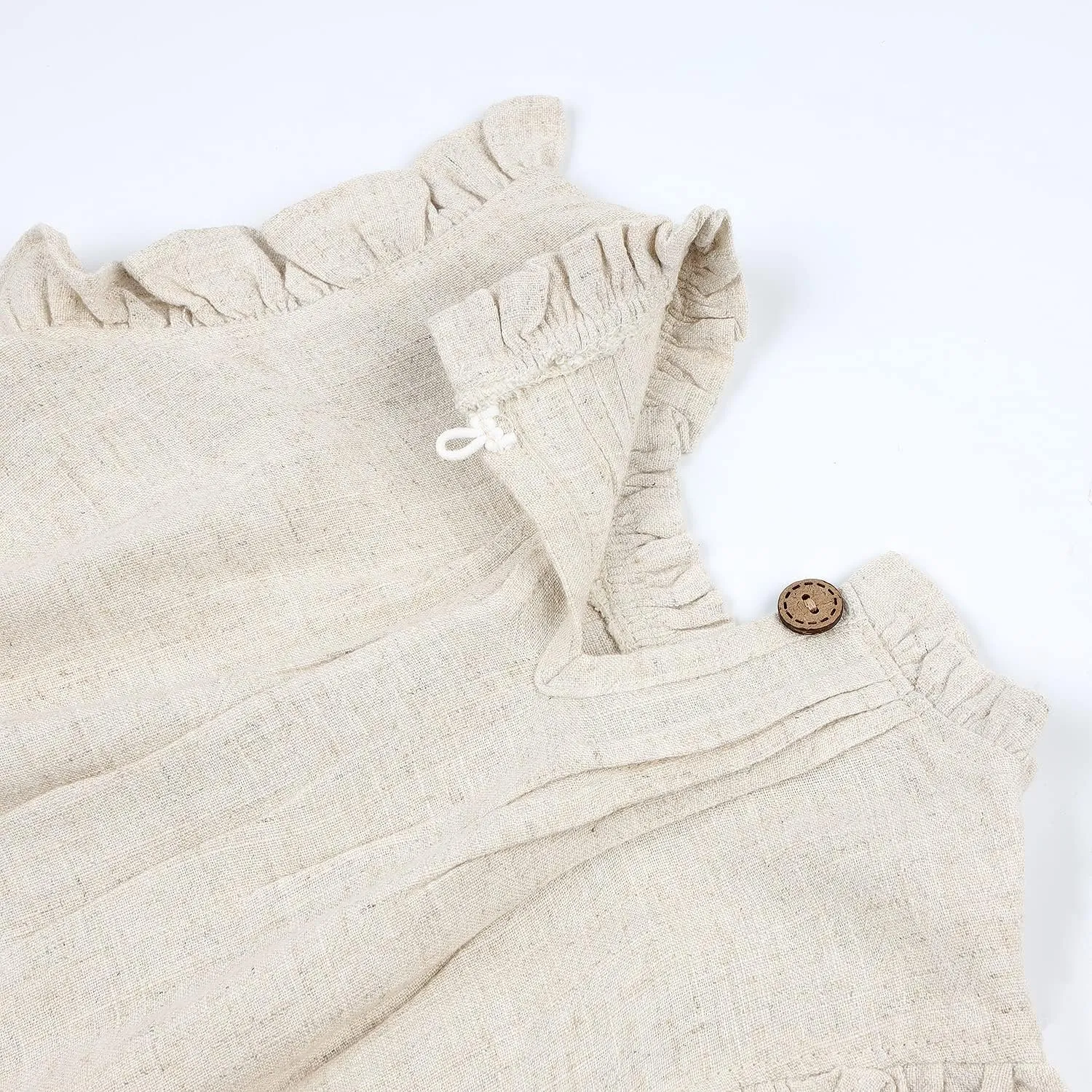 HOOLCHEAN Baby Girls Cotton Linen Plain Ruffles Sleeveless Bodysuits