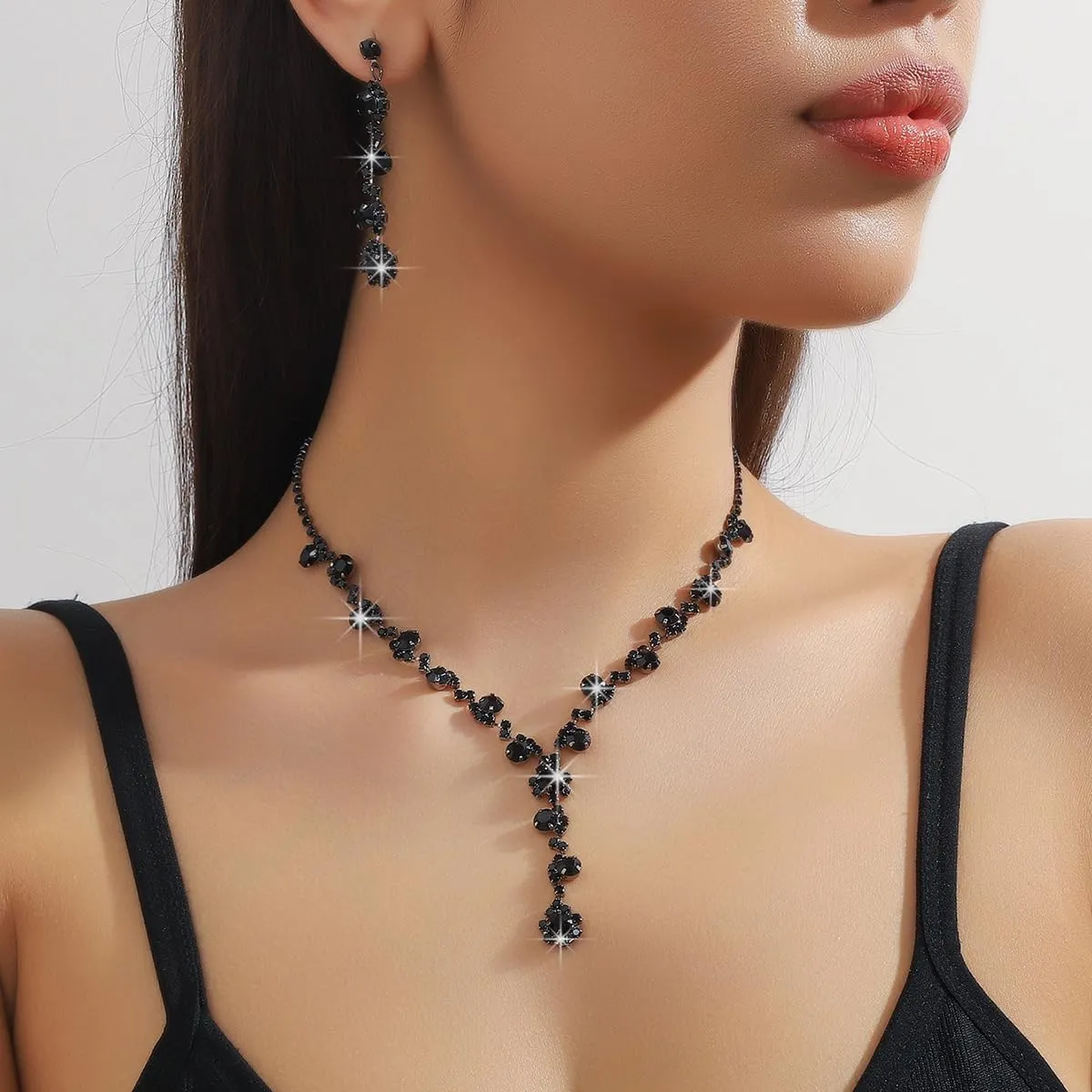 INENIMARTJ Prom Jewelry Sets Silver Jewelry Set for Brides Bridesmaid Elegant Crystal Prom Earrings Necklace Bracelet Set Bridal Wedding Prom Dresses Costume Jewelry for Women