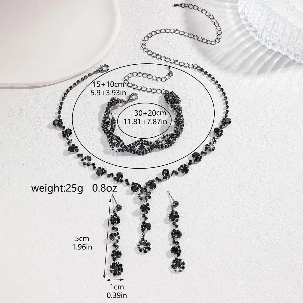 INENIMARTJ Prom Jewelry Sets Silver Jewelry Set for Brides Bridesmaid Elegant Crystal Prom Earrings Necklace Bracelet Set Bridal Wedding Prom Dresses Costume Jewelry for Women