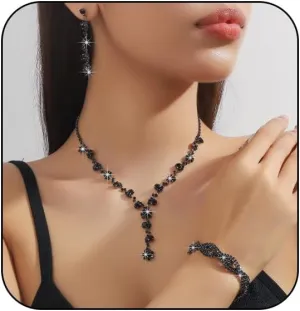 INENIMARTJ Prom Jewelry Sets Silver Jewelry Set for Brides Bridesmaid Elegant Crystal Prom Earrings Necklace Bracelet Set Bridal Wedding Prom Dresses Costume Jewelry for Women