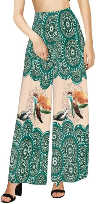 Irisjudy Womens Casual Wide Leg Long Lounge Pant Trousers, Monet Art Elastic High Waisted Palazzo Trousers Plus Size Clubwear
