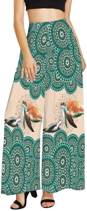 Irisjudy Womens Casual Wide Leg Long Lounge Pant Trousers, Monet Art Elastic High Waisted Palazzo Trousers Plus Size Clubwear
