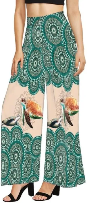 Irisjudy Womens Casual Wide Leg Long Lounge Pant Trousers, Monet Art Elastic High Waisted Palazzo Trousers Plus Size Clubwear