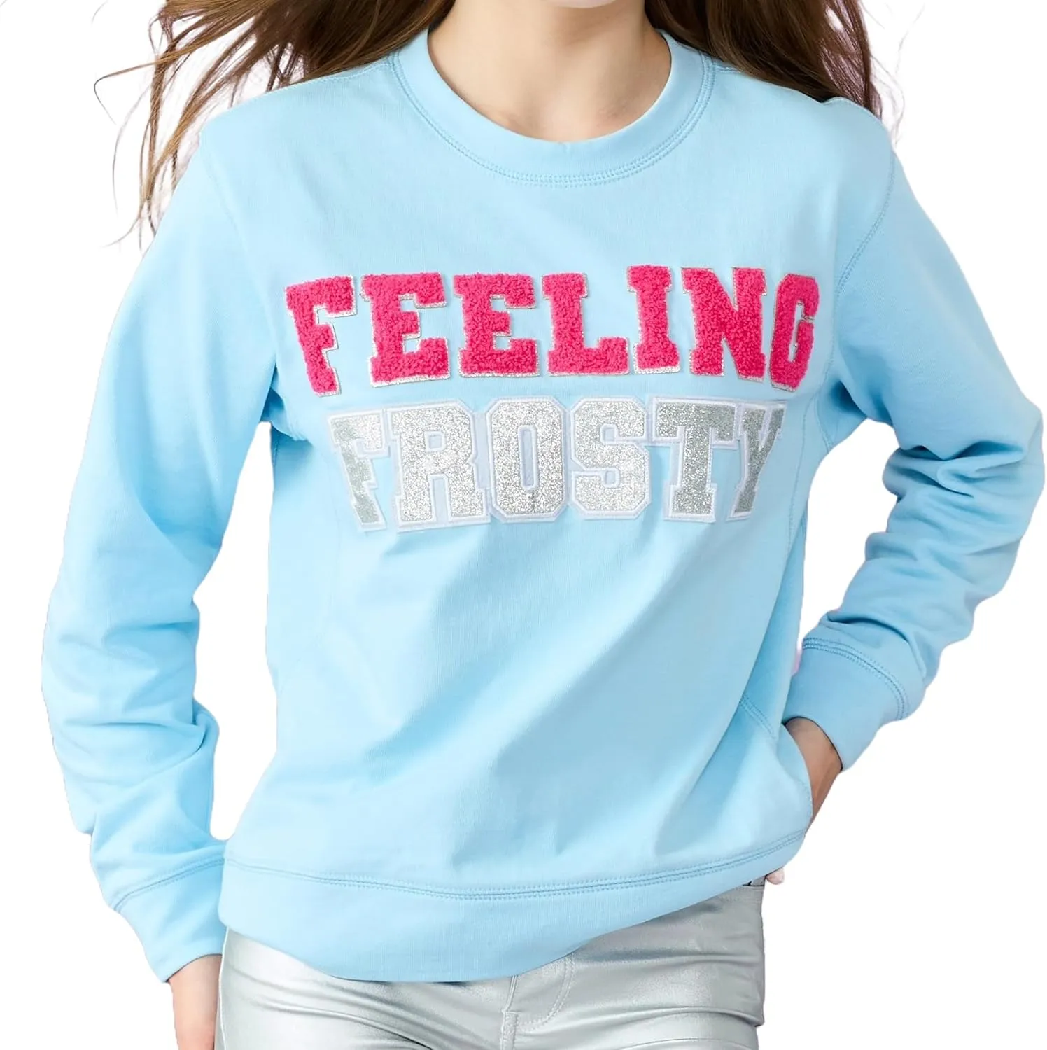 iscream Big Girls Softest Puff Fleece Crewneck Chenille Applique Sweatshirt