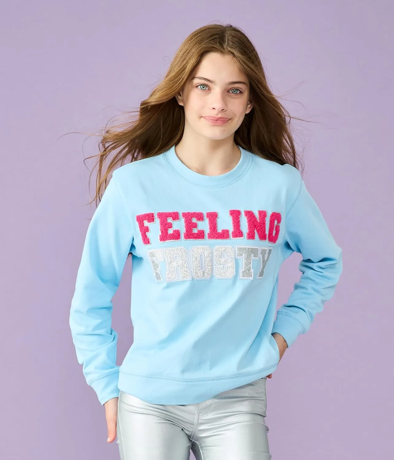 iscream Big Girls Softest Puff Fleece Crewneck Chenille Applique Sweatshirt