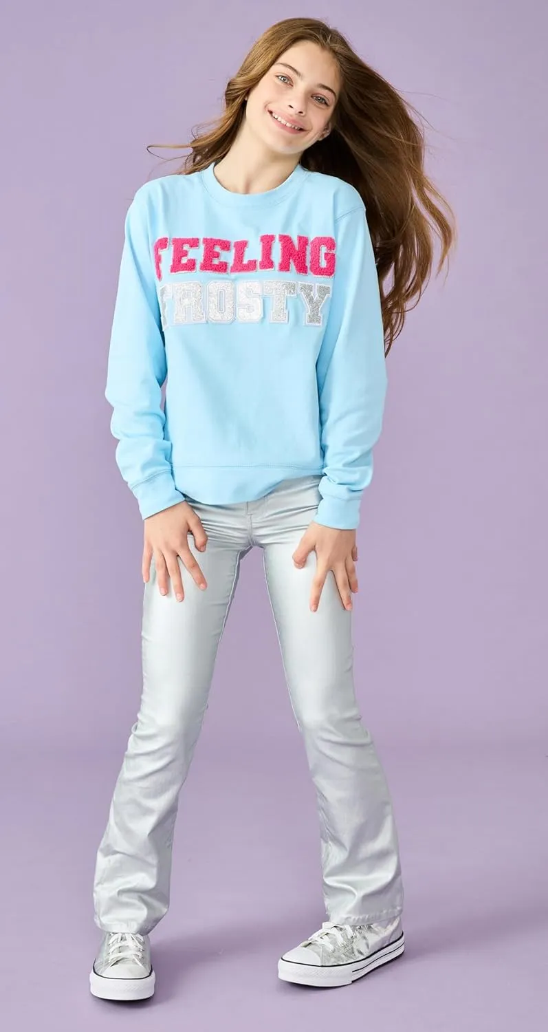 iscream Big Girls Softest Puff Fleece Crewneck Chenille Applique Sweatshirt