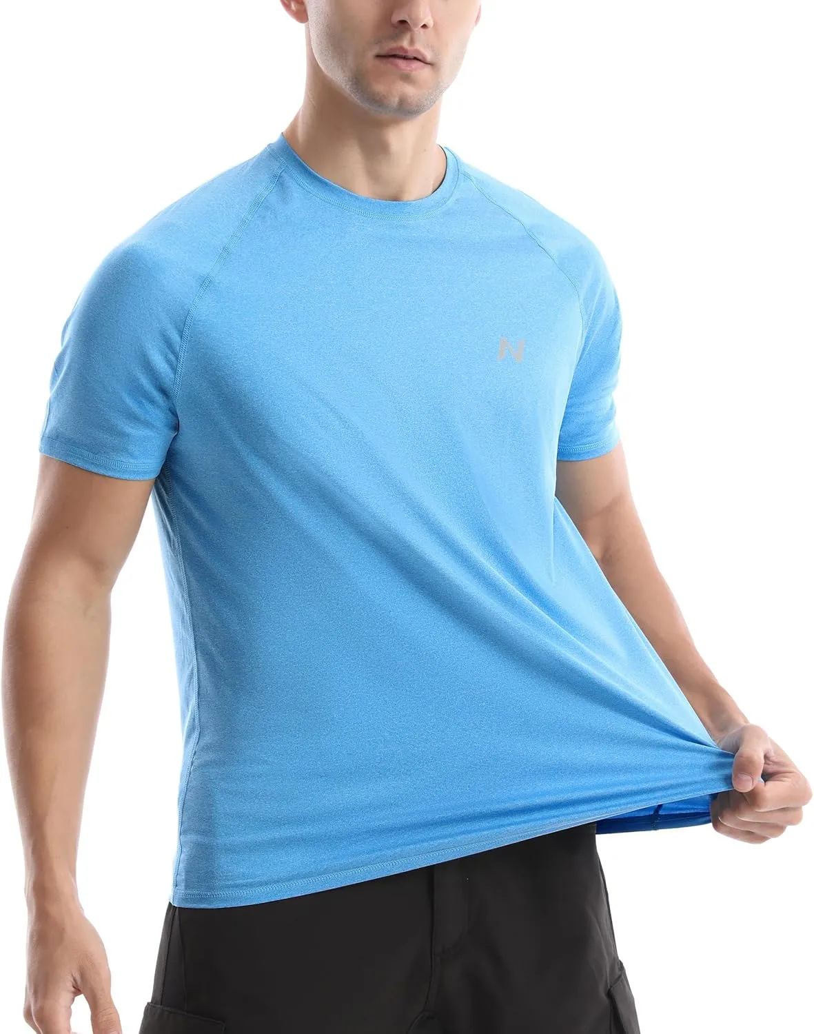 isnowood UPF 50  Swim Shirts for Men, Sun Protection Short Sleeve Rash Guard Mens Quick Dry Surf Athletic Beach Shirt