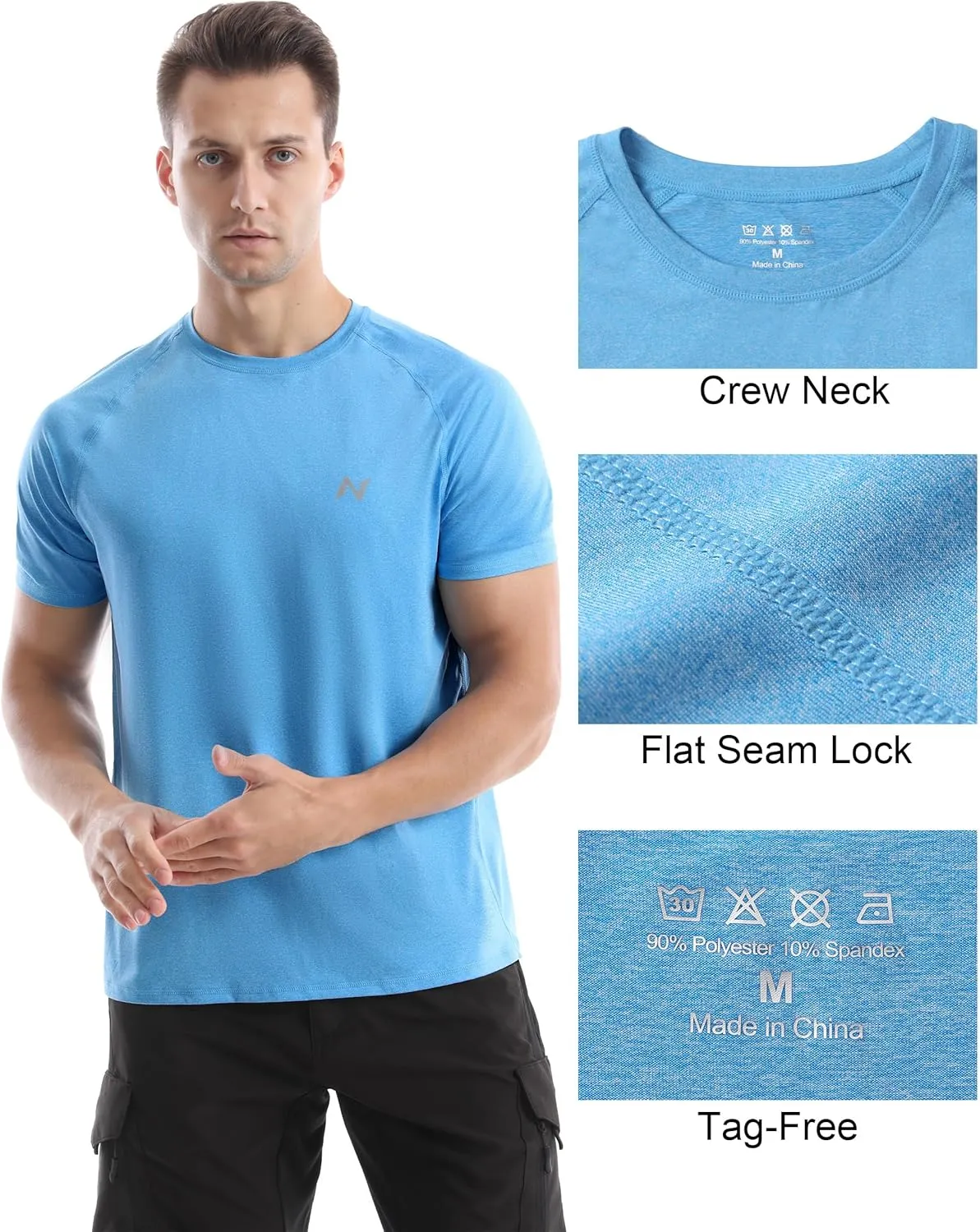 isnowood UPF 50  Swim Shirts for Men, Sun Protection Short Sleeve Rash Guard Mens Quick Dry Surf Athletic Beach Shirt
