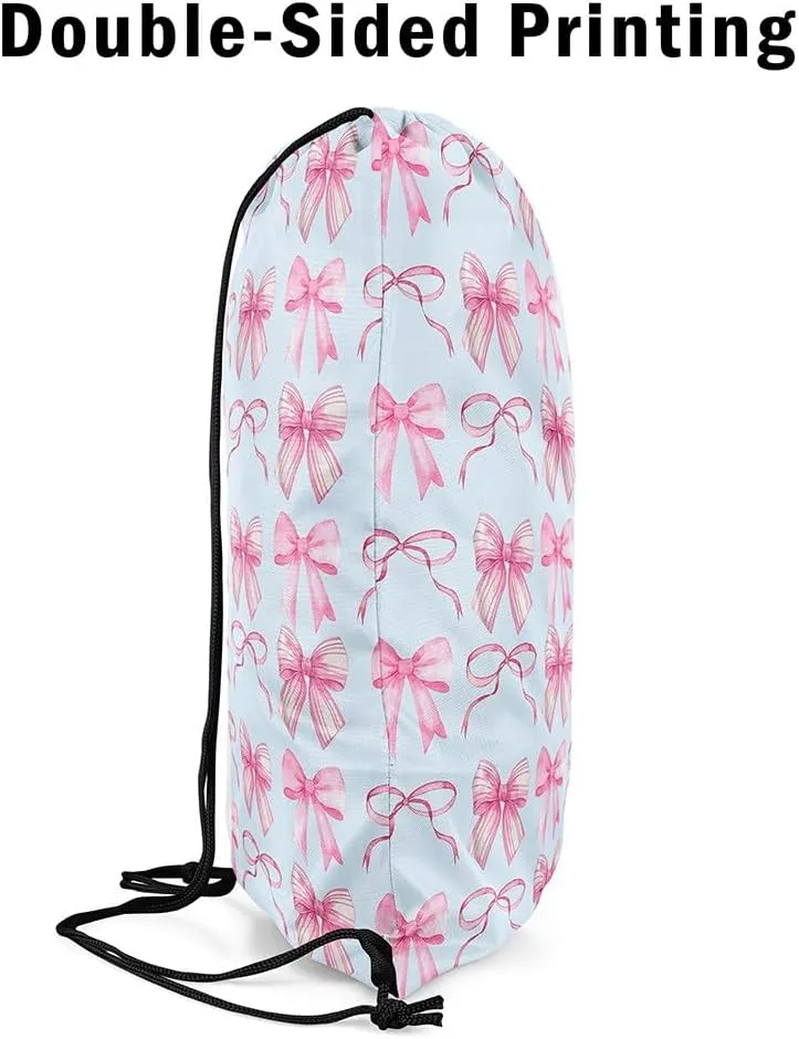 jejeloiu Cute Bow Drawstring Backpack 13x15.7inch,Blue Bowknot Waterproof Gym Drawstring Bags Kawaii Sports