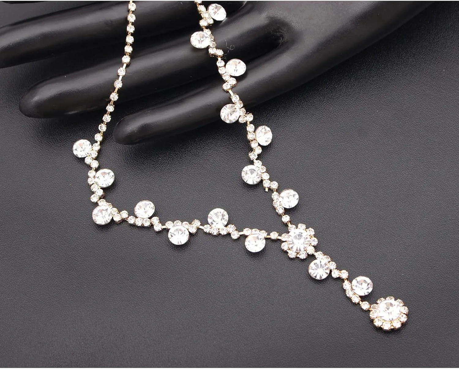 Jewelry Set for Women, Rhinestone Tiara Crown Necklace Dangle Earrings Bangle Bracelet Ring, White/KC Gold Plated Jewelry Set with Rhinestone Wedding Party Jewelry for Bridal Bridesmaid
