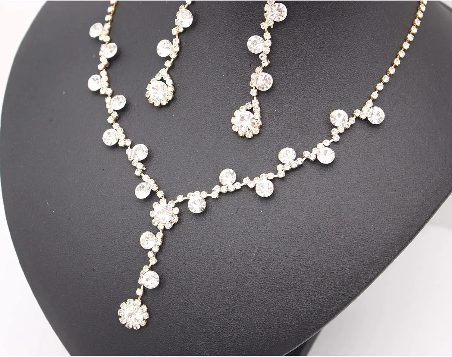 Jewelry Set for Women, Rhinestone Tiara Crown Necklace Dangle Earrings Bangle Bracelet Ring, White/KC Gold Plated Jewelry Set with Rhinestone Wedding Party Jewelry for Bridal Bridesmaid