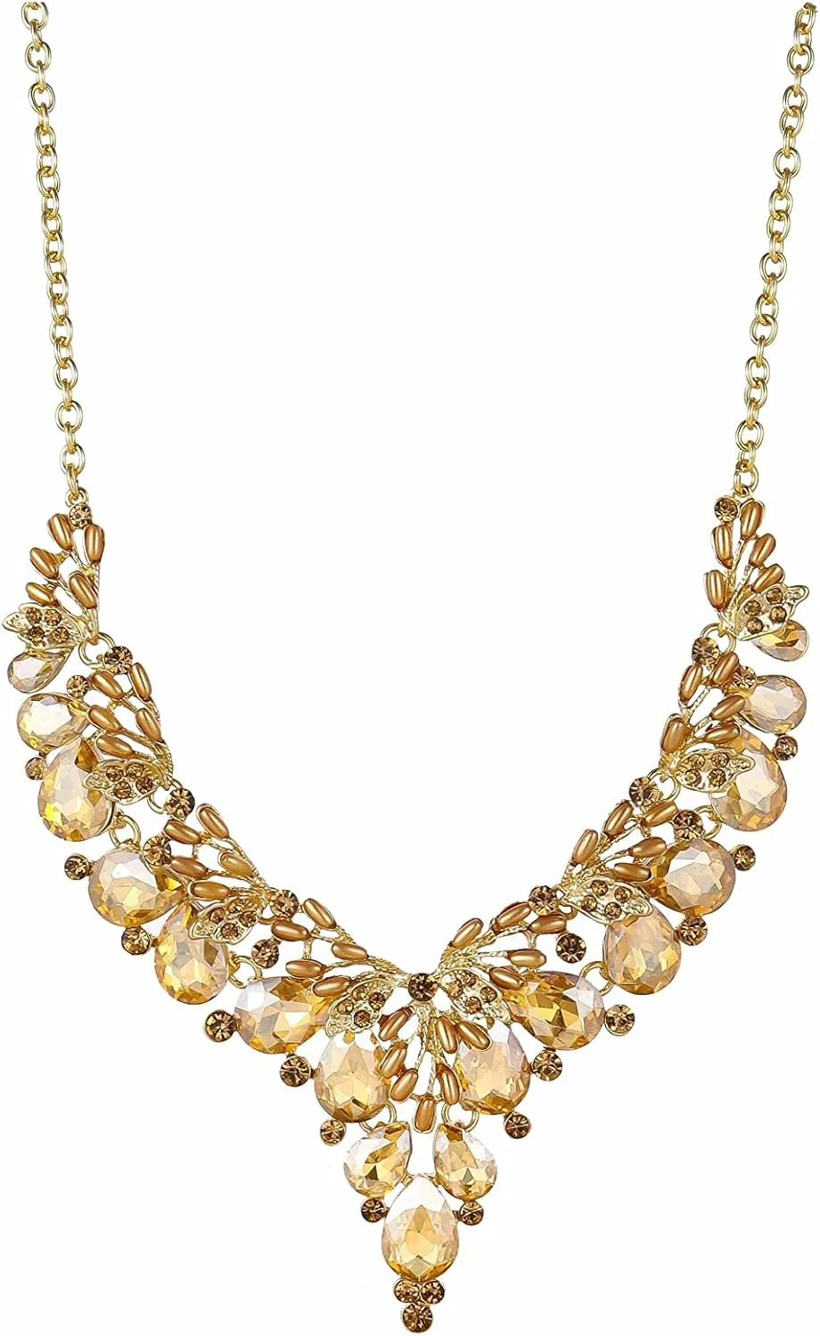 Jewelry Set for Women, Statement Necklace Dangle Earrings Bracelet Ring, White/KC Gold Plated Jewelry Set with Rhinestone Pearl Crystal Wedding Party Jewelry for Bridal Bridesmaid