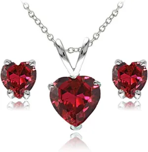 Jewelry Sets for Women, Necklace and Earring Sets for Women, Birthstone Jewelry, Genuine or Synthetic Gemstone, Heart Solitaire, Pendant Necklace, Stud Earrings, Silver Jewelry or Gold Flash