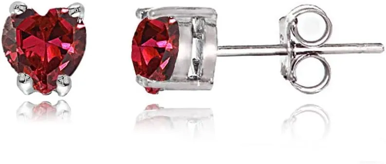 Jewelry Sets for Women, Necklace and Earring Sets for Women, Birthstone Jewelry, Genuine or Synthetic Gemstone, Heart Solitaire, Pendant Necklace, Stud Earrings, Silver Jewelry or Gold Flash