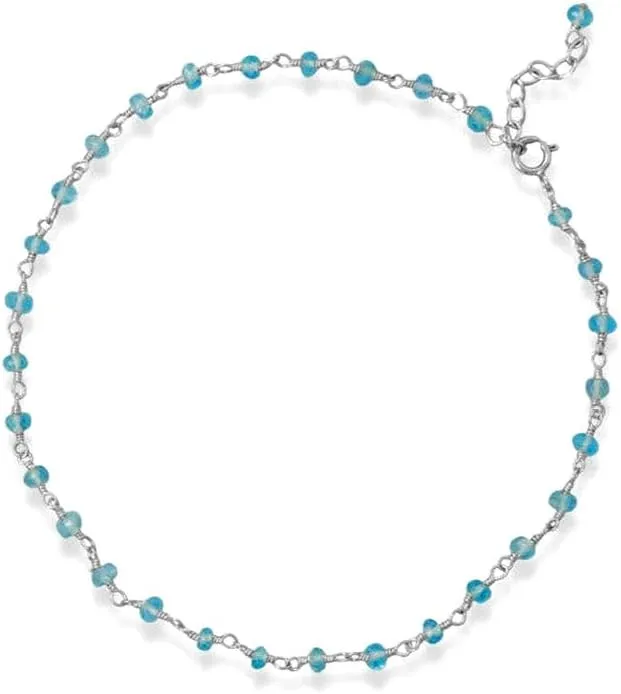 JewelryWeb 925 Sterling Silver 9.5 Inch   1 Inch Apatite Bead Anklet Hand Beaded Chain 3mm X 4mm Beads is Finished Inch a Spring-Ring Closure-Anklet for Women and Men
