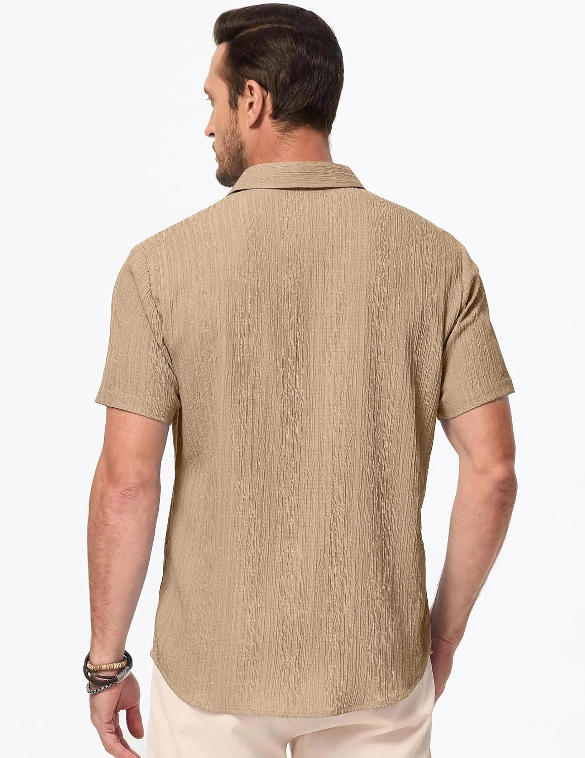 JMIERR Men's Casual Button Down Shirt Short Sleeve Summer Beach Vacation Shirts Textured Shirts with Pocket