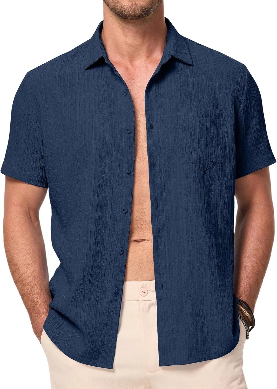 JMIERR Men's Casual Button Down Shirt Short Sleeve Summer Beach Vacation Shirts Textured Shirts with Pocket