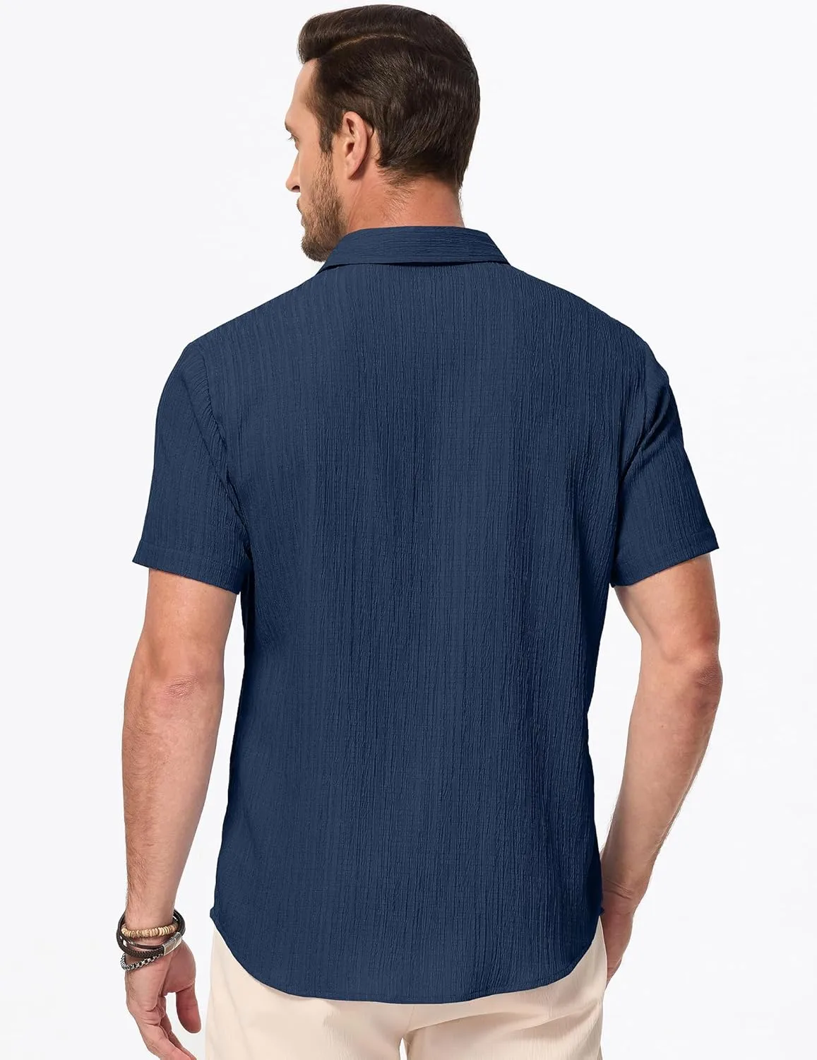 JMIERR Men's Casual Button Down Shirt Short Sleeve Summer Beach Vacation Shirts Textured Shirts with Pocket