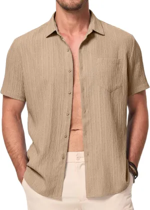 JMIERR Men's Casual Button Down Shirt Short Sleeve Summer Beach Vacation Shirts Textured Shirts with Pocket