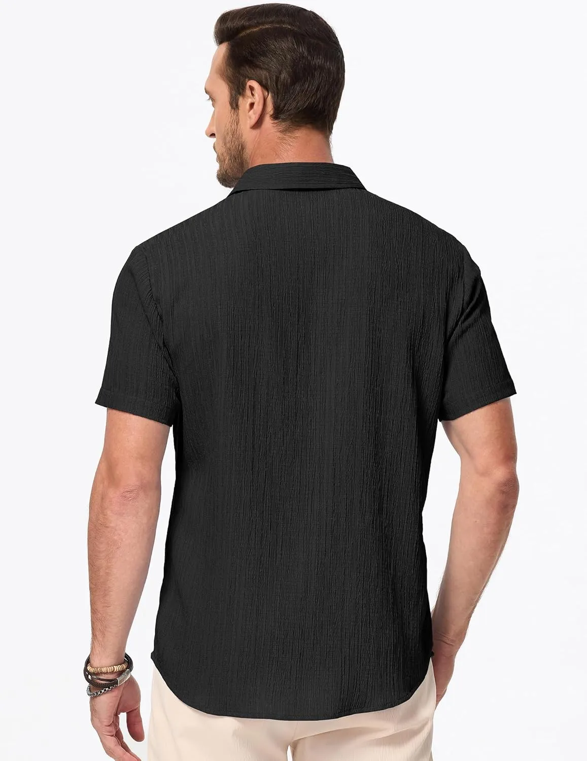 JMIERR Men's Casual Button Down Shirt Short Sleeve Summer Beach Vacation Shirts Textured Shirts with Pocket