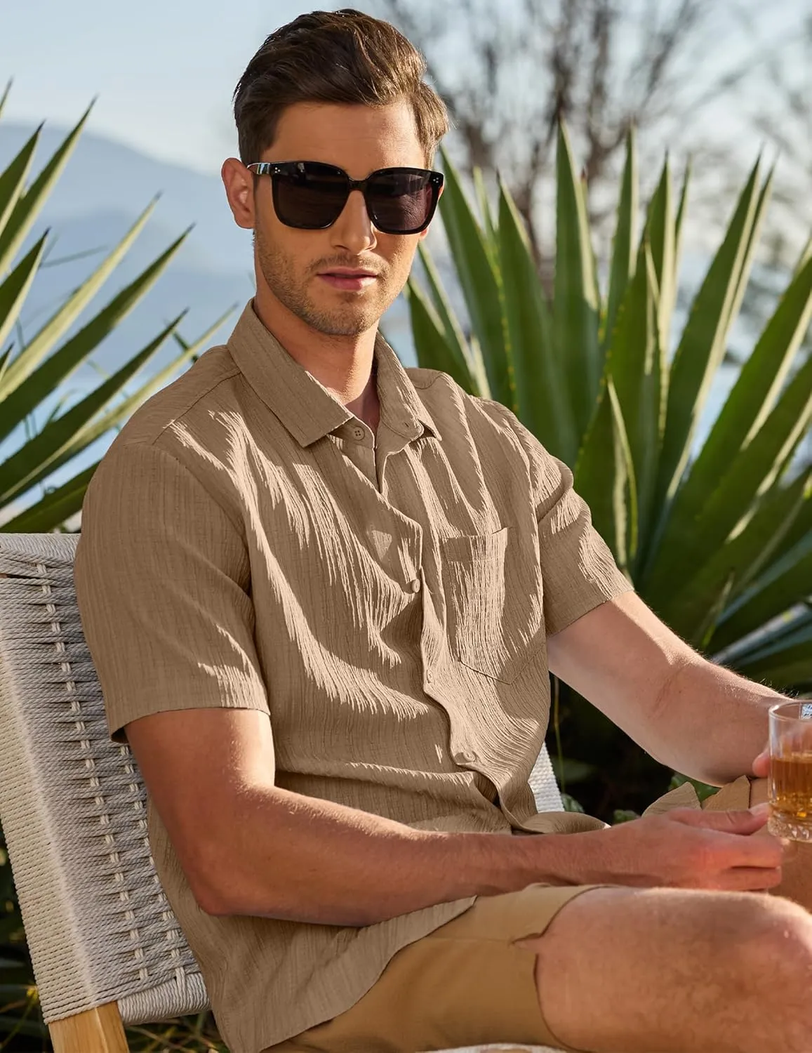 JMIERR Men's Casual Button Down Shirt Short Sleeve Summer Beach Vacation Shirts Textured Shirts with Pocket