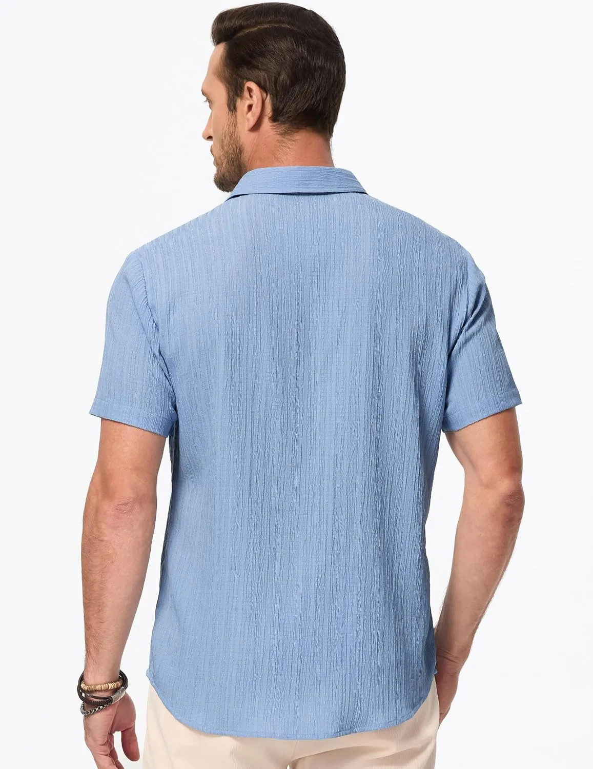 JMIERR Men's Casual Button Down Shirt Short Sleeve Summer Beach Vacation Shirts Textured Shirts with Pocket