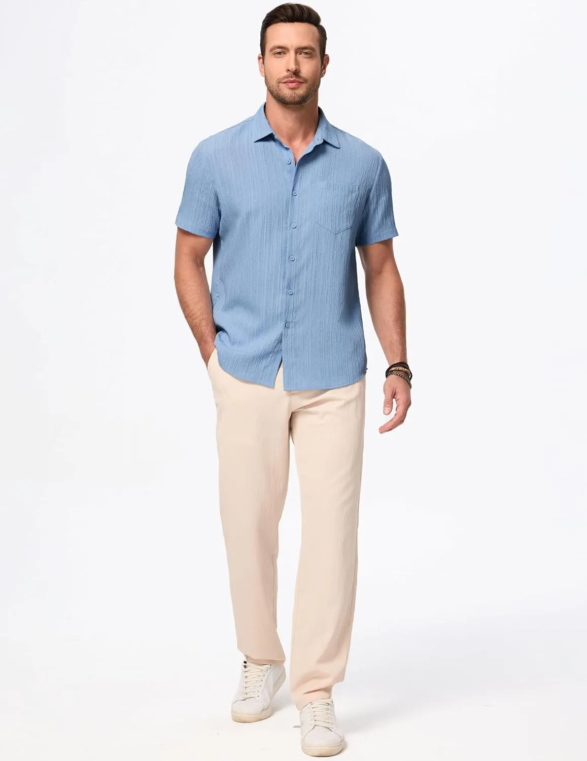 JMIERR Men's Casual Button Down Shirt Short Sleeve Summer Beach Vacation Shirts Textured Shirts with Pocket
