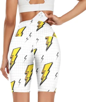 KLL Vintages Lightning Bolts Biker Shorts for Women, Yoga Shorts High Waisted Yoga Gym Shorts