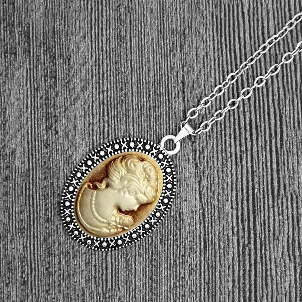 Lady Queen Cameo Jewelry Sets Vintage Look Necklace Earrings Bracelet Antique Silver Plated Fashion Jewelry