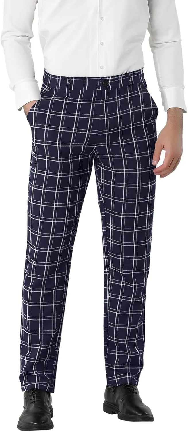 Lars Amadeus Men's Dress Plaid Pants Slim Fit Flat Front Check Chino Pants Trousers
