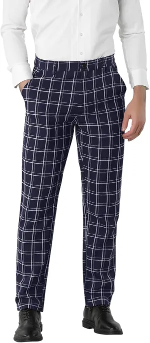 Lars Amadeus Men's Dress Plaid Pants Slim Fit Flat Front Check Chino Pants Trousers