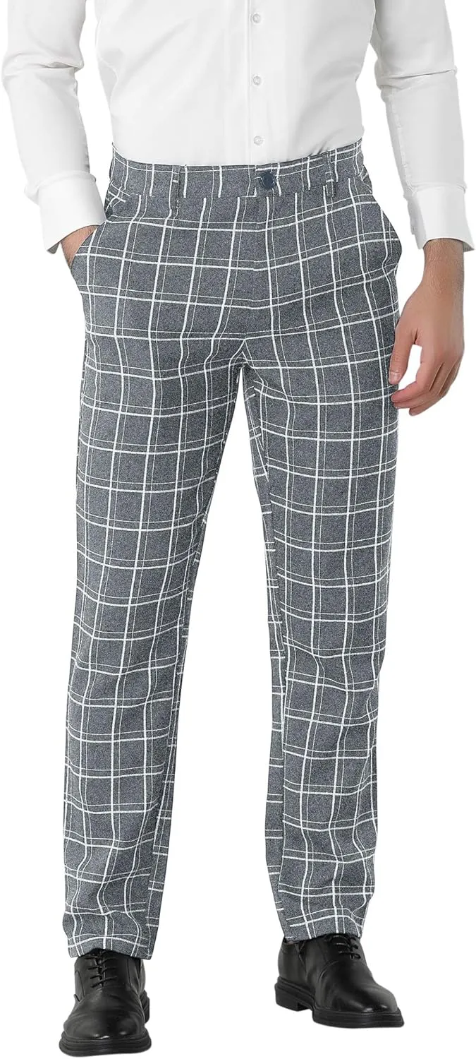 Lars Amadeus Men's Dress Plaid Pants Slim Fit Flat Front Check Chino Pants Trousers