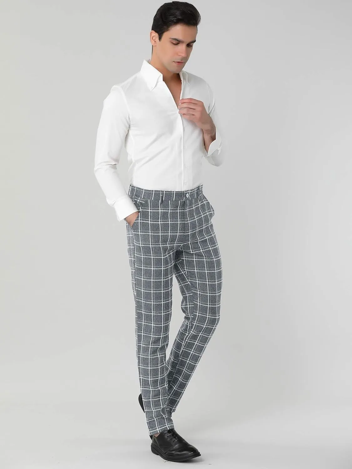 Lars Amadeus Men's Dress Plaid Pants Slim Fit Flat Front Check Chino Pants Trousers