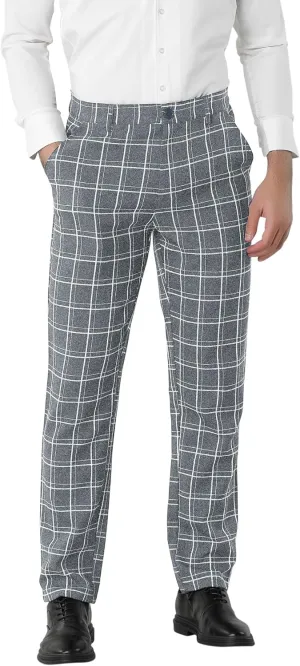 Lars Amadeus Men's Dress Plaid Pants Slim Fit Flat Front Check Chino Pants Trousers