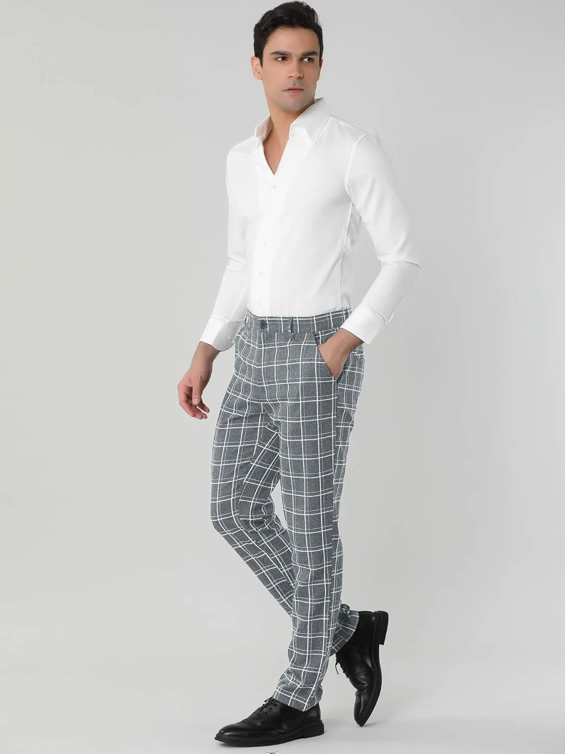 Lars Amadeus Men's Dress Plaid Pants Slim Fit Flat Front Check Chino Pants Trousers