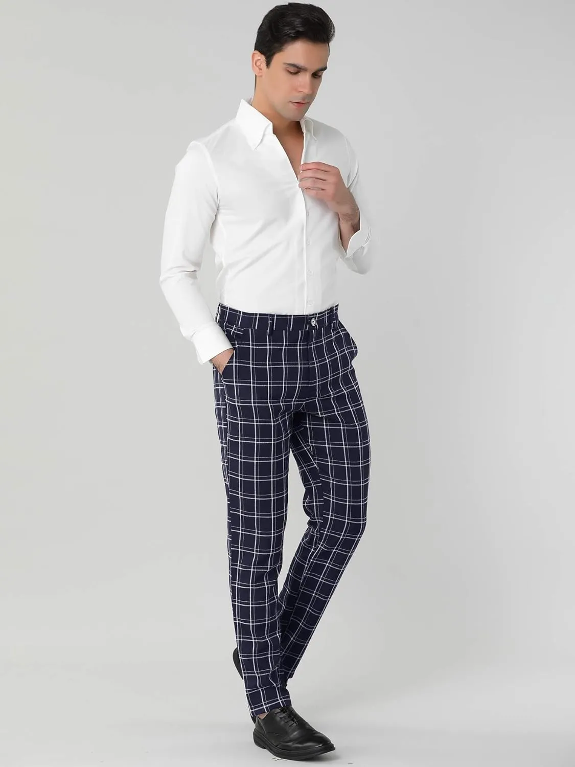 Lars Amadeus Men's Dress Plaid Pants Slim Fit Flat Front Check Chino Pants Trousers