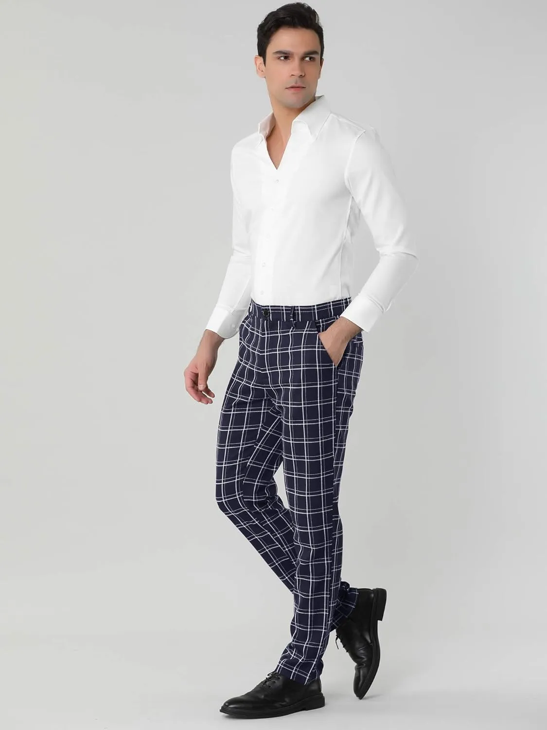 Lars Amadeus Men's Dress Plaid Pants Slim Fit Flat Front Check Chino Pants Trousers