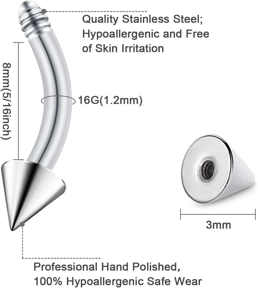 LAURITAMI 16G Rook Piercing Jewelry Rook Earrings Stainless Steel Daith Surface Tragus Piercing Jewelry Curved Barbell Eyebrow Rings Horseshoe Hoop Earring Cartilage Helix Conch Piercing Jewelry