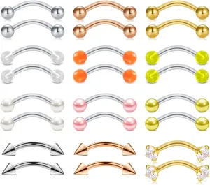 LAURITAMI 16G Rook Piercing Jewelry Rook Earrings Stainless Steel Daith Surface Tragus Piercing Jewelry Curved Barbell Eyebrow Rings Horseshoe Hoop Earring Cartilage Helix Conch Piercing Jewelry