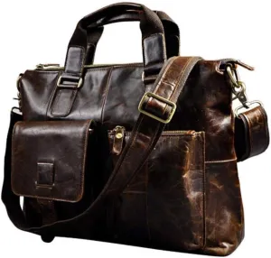 Leather Briefcase for Men Computer Bag Laptop Bag Waterproof Retro Business Travel Messenger Bag for Men Large Tote