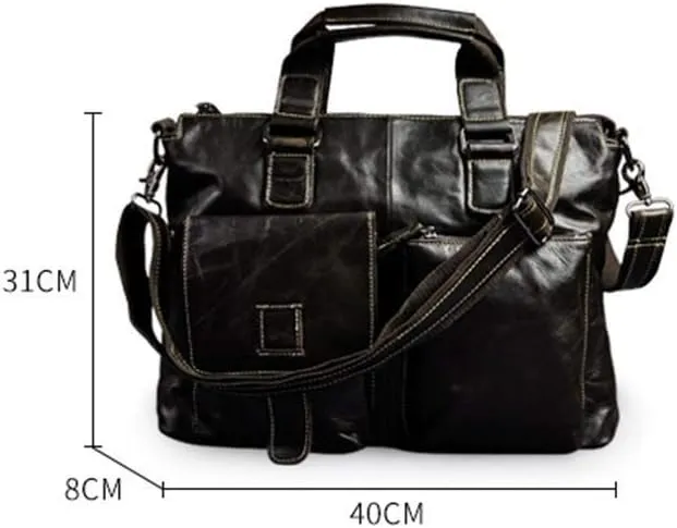 Leather Briefcase for Men Computer Bag Laptop Bag Waterproof Retro Business Travel Messenger Bag for Men Large Tote